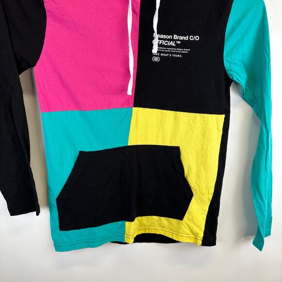 Reason Long Sleeve Neon Colorblock Hooded T Shirt Mens Size Medium Retro - Picture 2 of 13